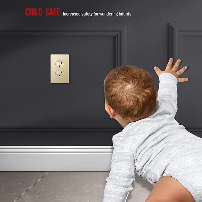 ENERLITES Elite Series Duplex Outlet Receptacle Cover, Screwless Wall Plate, Standard Size, 1-Gang 4.68" x 2.93", Unbreakable Polycarbonate Thermoplastic, UL Listed, SI8821-GD, Gold