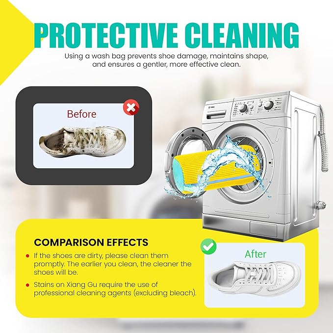 XXL Shoe Washing Machine Bag: Laundry Bag for Washing Machine - 2pc Reusable Cleaning Laundry bag for Sneaker, Tennis Shoe, Cleaner Kit, 360° Deep Clean with Shape keeper (2 PCS)