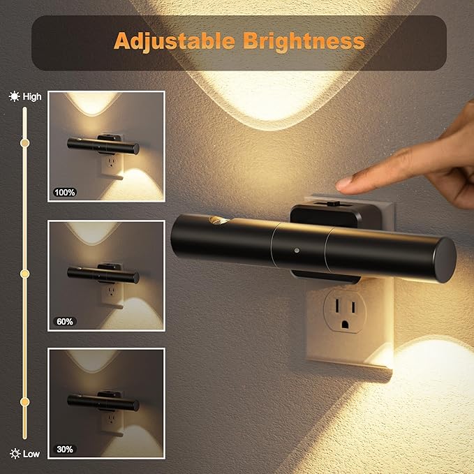 JandCase LED Night Light, Modern Rotating Night Lights Plug into Wall, Soft White 3000K,0-100LM Adjustable Brightness with Dusk-to-Dawn Sensor, Dimmable Wall Lights Bar for Bathroom, Vanity, Bedroom,S