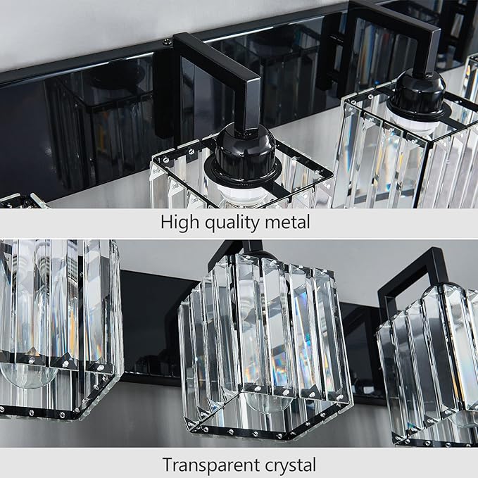 FDPBY Modern Bathroom Vanity Light 5-Lights Plating Black Vanity Light Crystal Wall Light Bathroom Light Fixtures