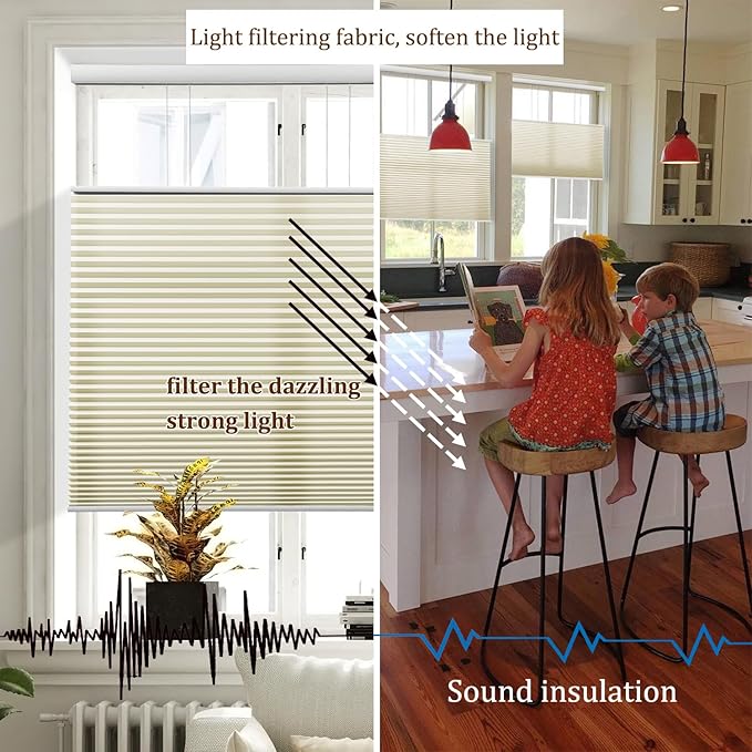 LEXEN Smart Top Down Bottom Up Honeycomb Shades - WiFi Enabled Motorized Cellular Blinds Compatible with Alexa/Google Home Double Cellular Fabric Light Filtering Insulated Custom Sizes-Black