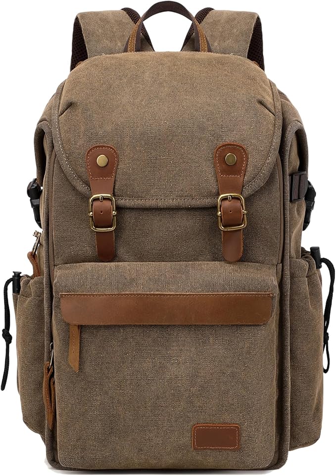 Vintage Canvas Camera Backpack for DSLR/Mirrorless & Drone, Waterproof by Tuceng