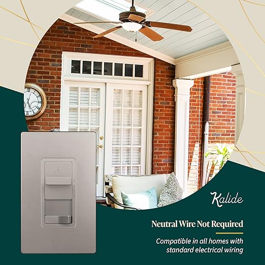 TOPGREENER Kalide Light Switch and 3-Speed Ceiling Fan Control Combo, in Wall Light and Fan Combination Switch, Single Pole, 2.5A, 720W, Neutral Wire Not Required, TGSFS3-NK, Nickel