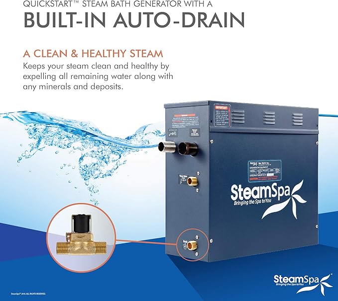 SteamSpa 9kW Steam Sauna Generator Executive Bundle 240V Steam Generator with Touch Pad, Steamheads, Pressure Relief Valve, Built-in Auto Drain, LED Light, Filter and Quick Install Kit EXT900CH-A