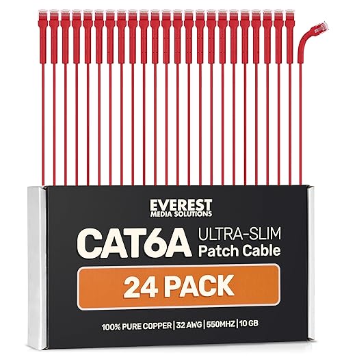 Everest Ultra Slim Cat6a Ethernet Patch Cables 6ft Red by EverestMediaSolutions