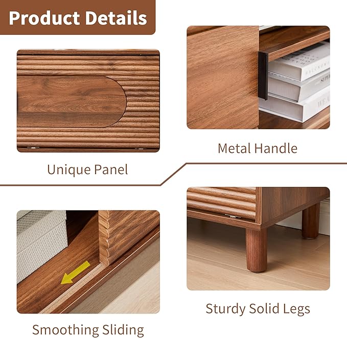 Bifins 63inch Wood TV Stand for Televisions up to 70 Inches,Mid Century Modern Entertainment Center TV Console Table with Storage and Shelf for Living Room Bedroom (Walnut)