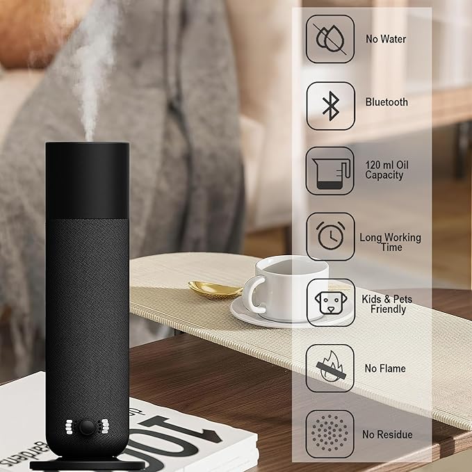 Smart Waterless Essential Oil Diffuser, Scent Air Machine for Home, Aromatherapy Scent Diffuser with Roy Tranquility Oil, Covers Up to 1000 Sq.Ft, Quiet Cold-Air Tech Machine for Hotel, Spa (Black)