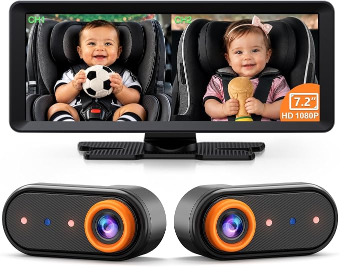 Luckview BM5PRO Dual Camera Baby Car Monitor, 7.2 Inch 1080P Split Screen by Luckview
