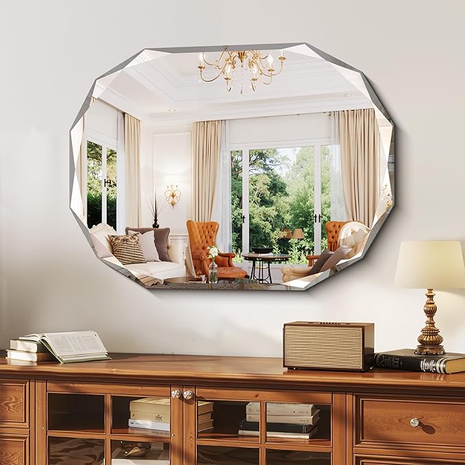 GLASHOM Frameless Bathroom Mirror, 30x40 inch Frameless Wall Mirrors Beveled Edge Wall Mounted, Oval Mirror for Bathroom, Living Room, Over Sink, Entryway Mirror Horizontal or Vertical