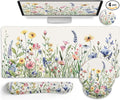 LIMKRIAN Flower Mouse Pad Set Large Desk Matt for Desktop, Ergonomic Mouse Pad with Wrist Rest, Gaming Wrist Support Keyboard Mat Cup Coaster Set Cute Office Desk Decor Accessories