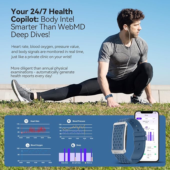 EnergyPort Smart Bracelet with Blood Oxygen/Blood Pressure Monitor, 60-Day Battery Health Fitness Tracker with 2 Bands,Lifetime Membership,Activity Tracking Heart Rate Sleep Monitor for Android iOS