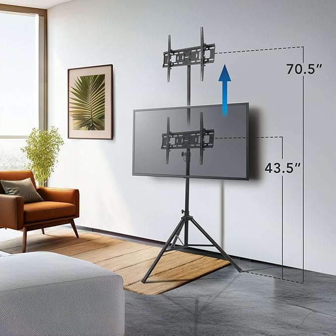 Mount-It! Tripod TV Stand – Portable TV Tripod for Flat Screens 32-70 Inch – Indoor/Outdoor Height Adjustable Stand, VESA 200x200 to 600x400, for LCD, LED, OLED, Curved TVs, Holds up to 77lbs