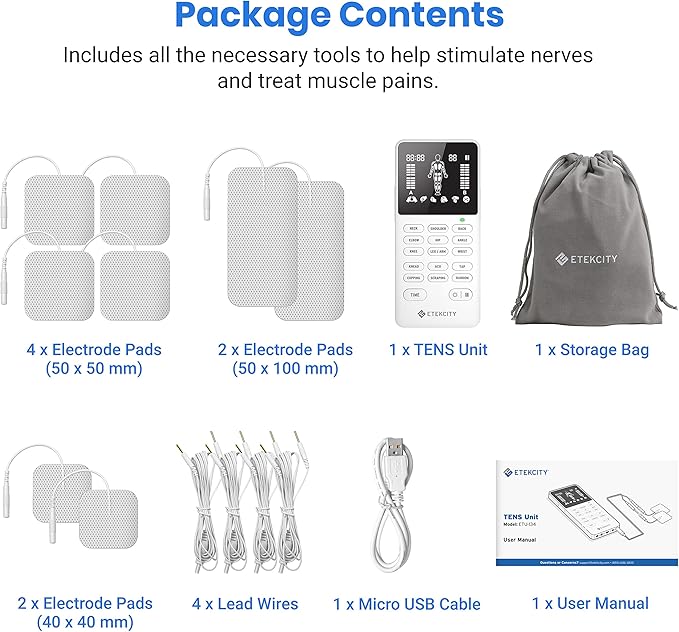 Etekcity 4-Channel Rechargeable TENS Unit,FSA-HSA Eligible Muscle Stimulator for Pain Relief, After-Exercise Relaxation, Physical Therapy, 8 Electrode Pads, Back,Neck,Shoulder,Sciatica, Period Cramps