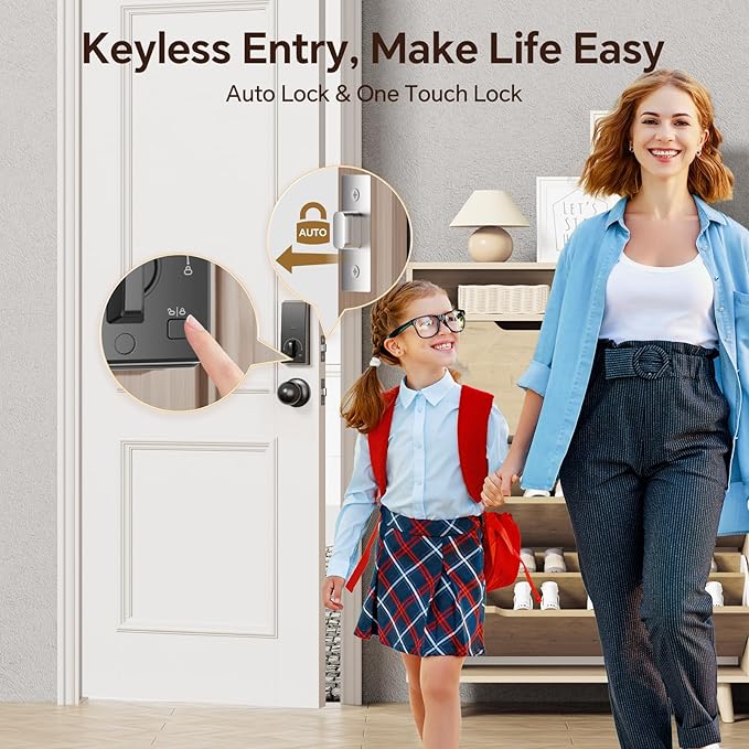 VCHOO Keyless Entry Door Lock Set WiFi Smart App Control Door Lock for Front Door Keypad Deadbolt with 2 Knobs Auto Lock One Time Codes Easy Install, Bronze