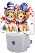 sndheke USA Flag Dog Couple Night Light Plug into Wall, American Patriotic Cute Dogs Dusk to Dawn Night Light Plug in,0.5w Energy Saving Sleep Friendly NightLight for Kids Boys Girls Home Decor