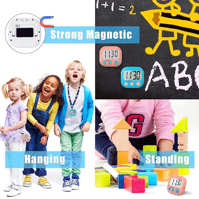 Classroom Timers for Teachers Kids Large Magnetic Digital Timer Teacher Supplies 4 Pack-Blue Pink