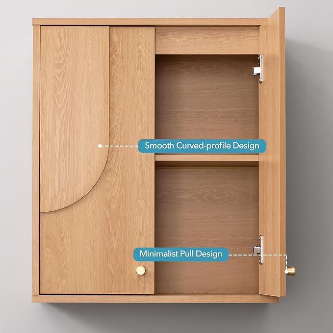 Arched Wood Medicine Cabinet for Bathroom-Mid Century Modern Wall Storage Cabinet-Wall Mounted Over The Toilet Organizer with Hanging Rail for Powder Room, Entryway