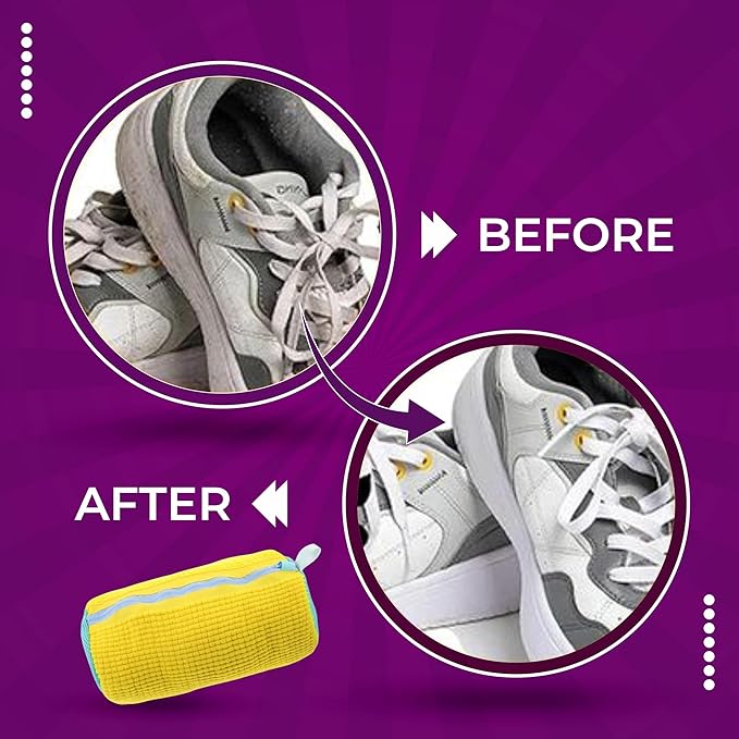 BEYOND HAMZI Shoe Washing Machine Bag - 2pc Reusable Laundry Shoe Bags for Washer & Dryer with 1pc Drying Net Bag, Protective Mesh for Sneaker