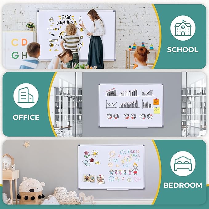 2 Pack 48" x 24" Magnetic Dry Erase Board with Removable Marker Tray| Commercial Quality Wall-Mounted Aluminum Message Presentation White Board for Office, Students & Teachers