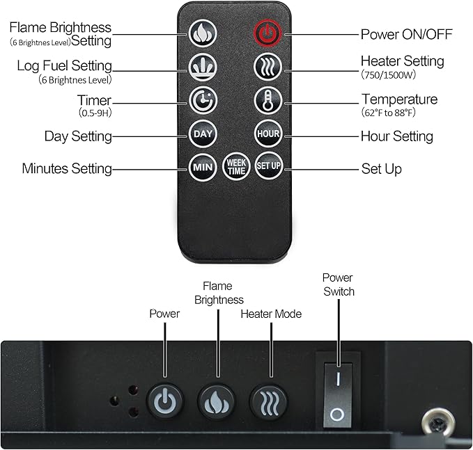 24.5" Electric Fireplace Inserts, Adjustable Brightness, Thermostat&Timer, Overheating Protection, 750/1500W
