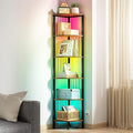 MonaSixy 6 Tier Corner Shelf with Light, Music Synic 60000 DIY LED Color Smart Remote Tall Display Shelves Corner Shelf Stand Bookshelf Wood Rack Metal Frame for Living Game Room Bedroom, Rustic Brown
