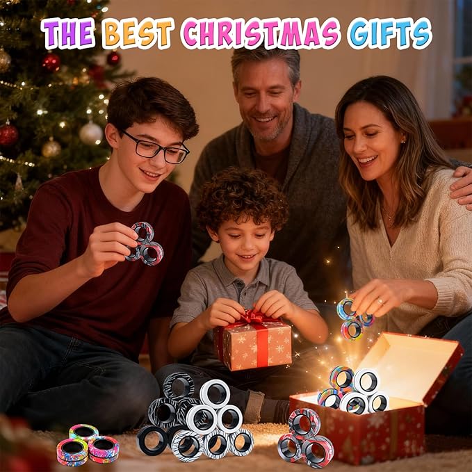 Cevioce 3Pcs Magnetic Rings Fidget Toy Set, Idea ADHD Anxiety Magnetic Fidget Toys Adults Fidget Spinner Rings for Relief, Valentines Day Gifts for 8+ Year Old Teen Boy Girl Easter Basket Stuffers C