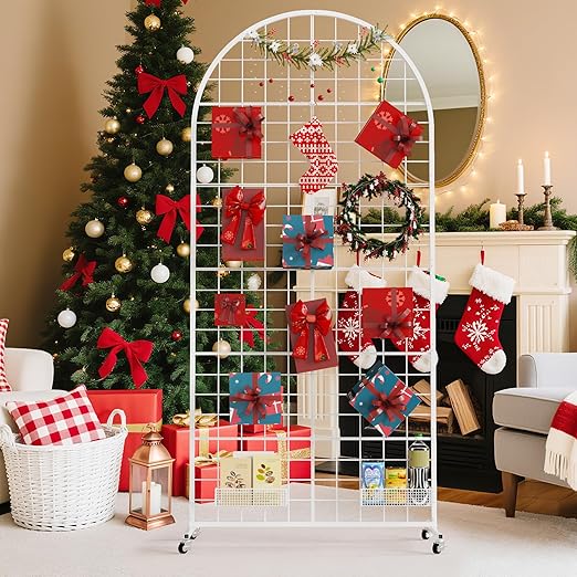 VGMiu Grid Wall Panel 1PCS Display Stand 2.6' x 5.8' FT White Grid Wall Panels Movable Retail Display Racks Floorstanding Gridwall Heavy Duty with Wheel for Art Craft Photo Displays Fair Trade Show