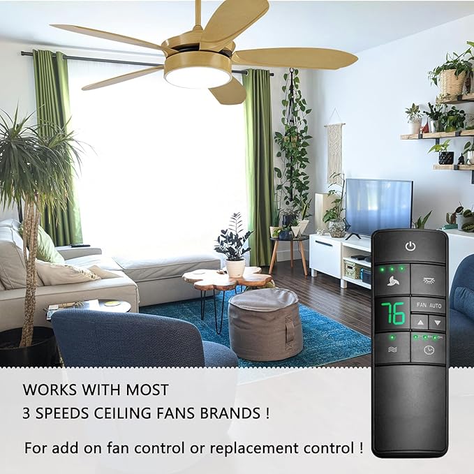 Thermostatic Ceiling Fan Remote Control Replacement for Hampton Bay 2AAZPHD3/HD3 KUJCE10320/TR222A, with Timer Light Dimmer, 3-Speed Wall Mount (Remote Only)