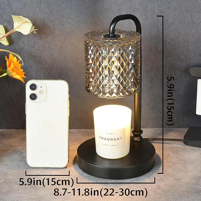 Dimmable Candle Warmer Lamp with Timer & Remote Control – Modern Desk Lamp for Bedroom, Home Decor, Gift for Mom or Women, Housewarming Present – Wax Melt Warmer with Crystal Shade