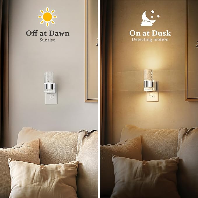 JandCase Night Light, Night Lights Plug into Wall,3000K Warm White LED Nightlight with Adjustable Brightness, Automatic Night Light Plug in with Light Sensor for Bathroom Hallway Room Decor