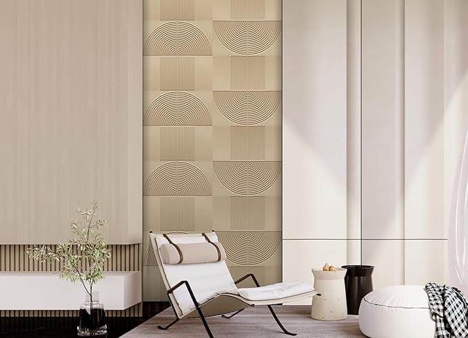 From Plain To Beautiful In Hours 9002 Arc Swell PVC 12 in x 12 in Peel and Stick Wall Panels (Covers / 10 sq.ft), Dairy Cream, 10 Piece