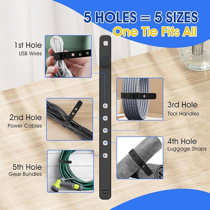 AROIC 60Pcs Silicone Cable Ties, 5-Colors Reusable Cord Organizer for Phone Charger & Data Cables - Home Office Travel Essentials, Under Desk Cable Management, Wire Holder for Computer, Kitchen