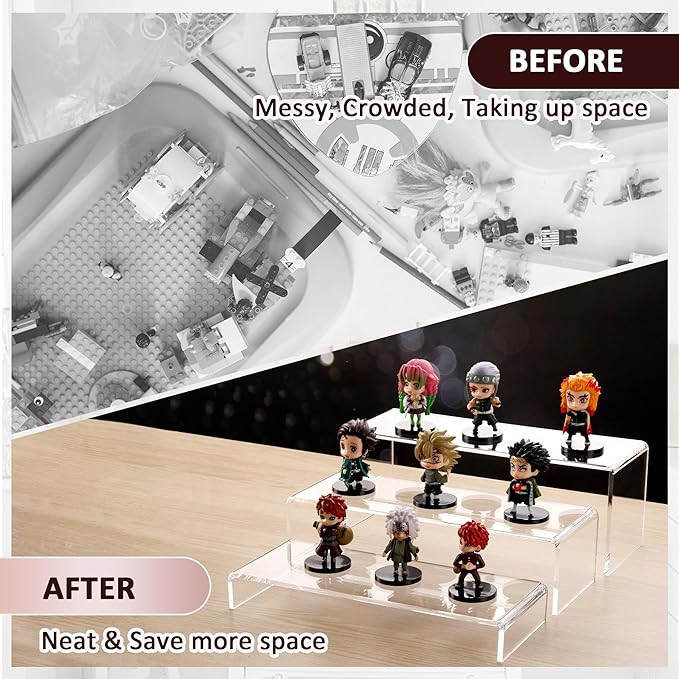 LFTYTUO 1 Set Large Acrylic Clear Display Risers, 3 Sizes 12" Rectangular Showcase Collectibles Display Shelf, 5 mm Thick Desktop Display Stand Holder for Figures, Jewelry, Perfume, Toys