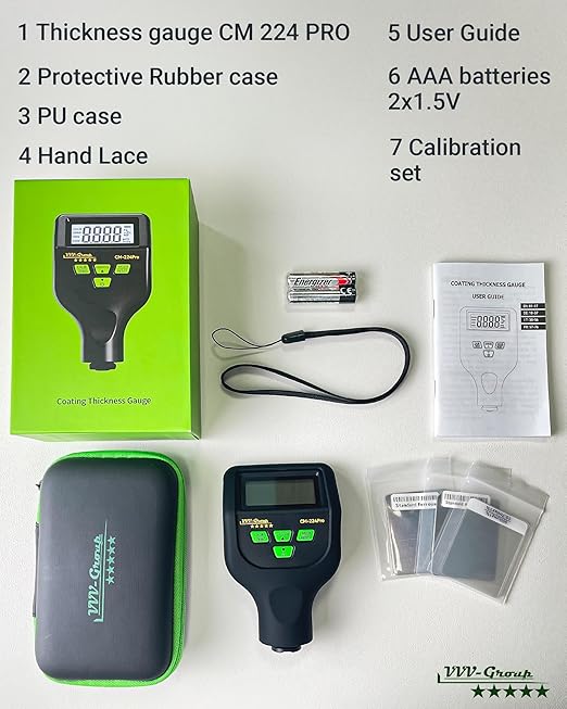 Paint Thickness Gauge CM-224Pro 2026 | Coating Thickness Meter Fe/Al/Zn | Auto Paint Depth Gauge Car Tester with High-Precision Probe, Multi-Unit Display & Auto Calibration