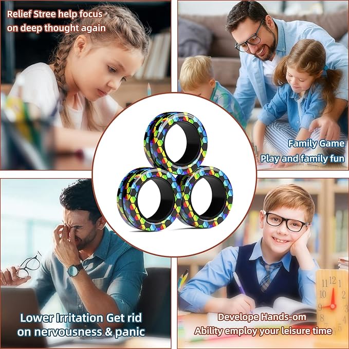 Magnetic Rings Fidget Toy Set, Idea ADHD Fidget Toys, Adult Fidget Magnets Spinner Rings for Anxiety Relief Therapy, Fidget Pack Great Gift for Adults Teens Kids Easter Basket Stuffers (3PCS)