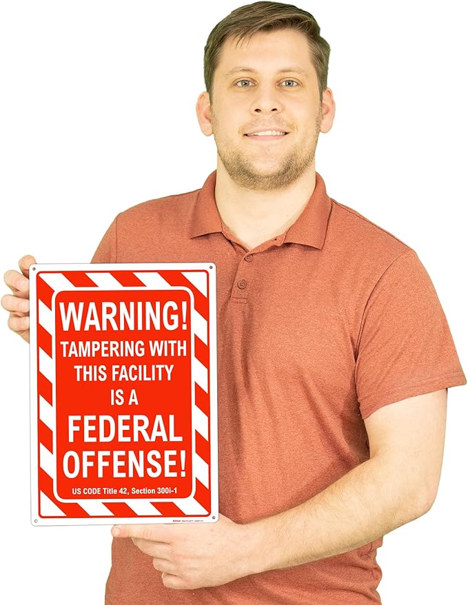 Brimar - 10" x 14" - Warning Tampering Facility Is A Federal Offense Sign - .040″ Rust-Free Aluminum - High Visibility - Easy Installation