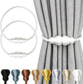 Nieffeiy Magnetic Curtain Tiebacks 2Pack Outdoor Curtain Tie Backs Rope Decorative Magnetic Curtain Holders for Drapes Window Treatment Holdbacks, White