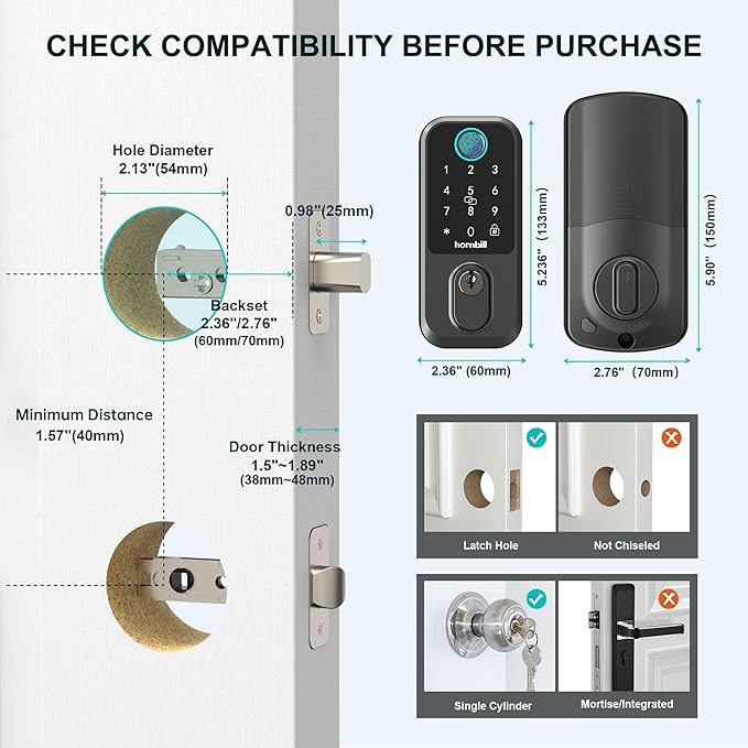 Keyless Entry WiFi Smart Lock, Hornbill Fingerprint Smart Deadbolt with App Control, Compatible with Alexa, Touchscreen Keypad Door Lock with Auto-Lock for Rentals Home