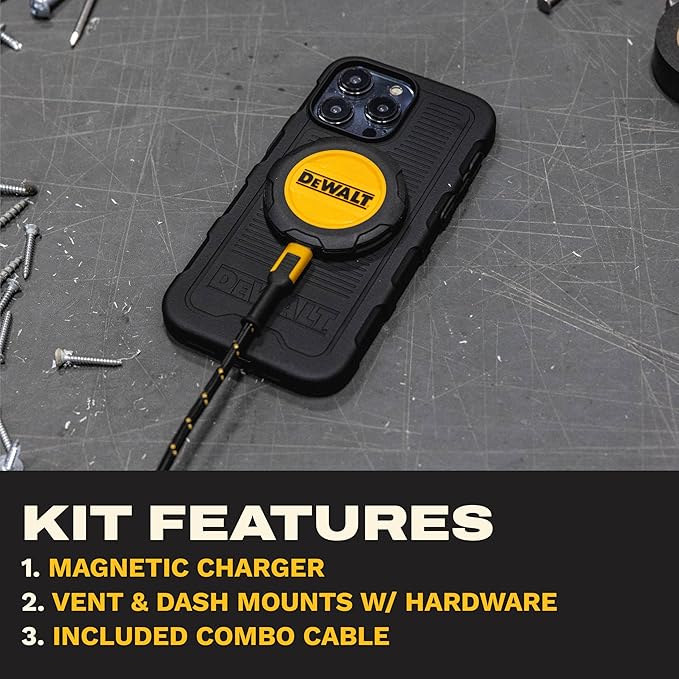 DEWALT Magnetic Phone Holder for Car Kit, Heavy Duty Wireless Charger, Vent Mount, Dash Mount, Charging Mounted Holders Cell Phone Holders for Your Car Accessories for Women Men for iPhone 17 16 15 14