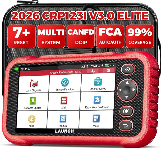 LAUNCH OBD2 Scanner CRP123I V3.0 Elite,2026 Lifetime Free Update Engine ABS SRS Transmission Scan Tool, Oil/Throttle/SAS/EPB/DPF/BMS Reset/ABS Bleeding Car Scanner,FCA SGW, CANFD & DoIP,Battery Test