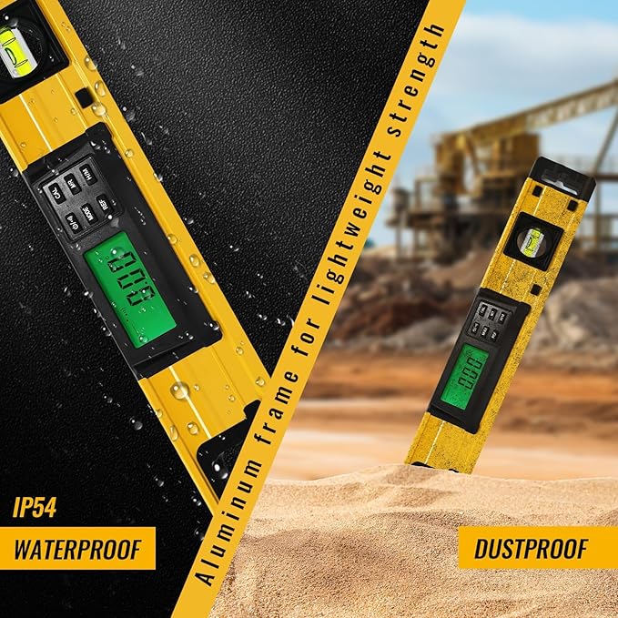 24 Inch Smart Digital Level, LCD Screen Magnetic Electronic Level Tool with Batteries & Case, IP54 Dust and Waterproof Digital Torpedo Level & Protractor, 24" Precision Slope Leveler Measurement Tool