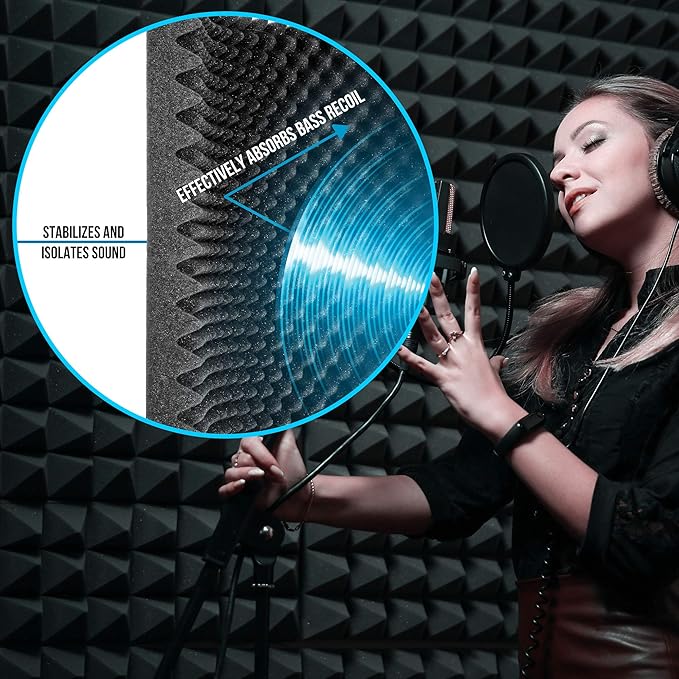 Sound Wall Panel Studio Foam - Acoustic Isolation Absorber Shield and Dampening Wedge with Height Adjustable Stand, Includes Tripod Base Stand, 2 Pack - Pyle PSIP24X2