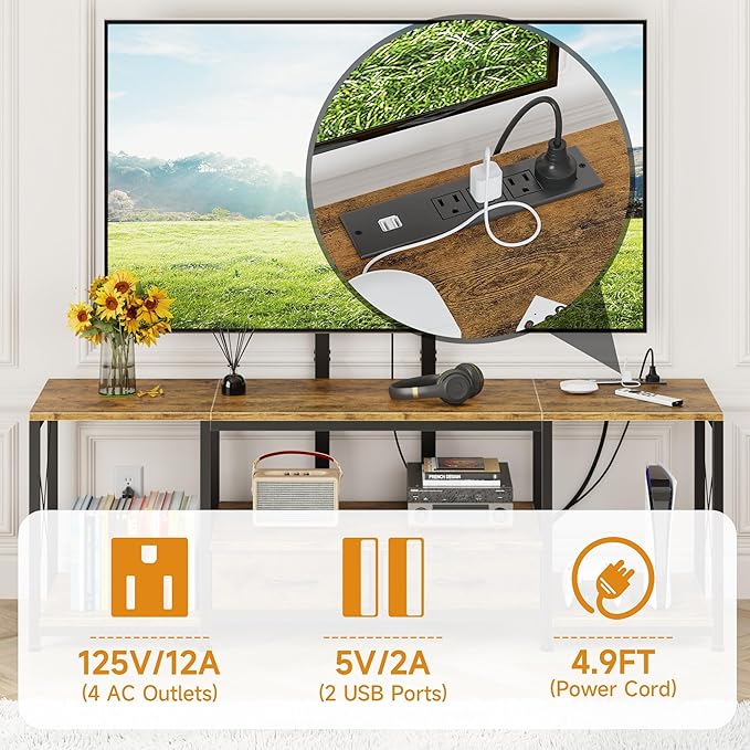 GYIIYUO LED TV Stand with Mount and Power Outlet & Fabric Drawers for 32-85 Inches TV - Entertainment Center and Corner Tv Stand for Living Room, Bedroom- 47" Rustic Brown (Max VESA 600mm × 400mm | with Mount, Power Outlet, Fabric Drawers, 32-85 Inches TV