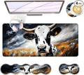 BFUKVOU Large Keyboard Mouse Pad Set, Extended Mouse Pad+Keyboard Wrist Rest Support, Memory Foam Ergonomic Easy Typing, 4Pcs (31.5×11.8 in) Desk Pad Set for Office Home,Cute Cow
