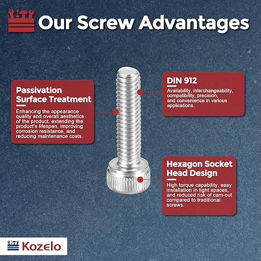 Kozelo 50pcs Socket Head Cap Screws - [M4-0.7 x 16mm] 304 Stainless Steel Allen Socket Drive for Electrical Motor 3D Printing Fan Engine Replacement Use, Silver