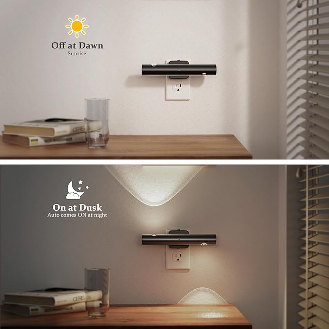 JandCase LED Night Light, Modern Night Lights Plug into Wall, Soft White 3000K,0-100LM Adjustable Brightness with Dusk-to-Dawn Sensor, Dimmable Night Lights for Bathroom, Hallway, Bedroom,Stairway