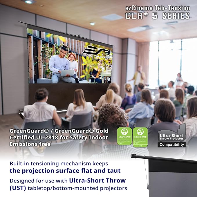 Elite Screens ezCinema Tab-Tension CLR 5, 123-inch Portable Floor-Rising UST Projector Screen, 16:9 ALR Ceiling Light Rejecting Tab-Tension Scissor-Backed Manual Pull-Up+Carry Bag, Black- FT123UH-CLR5