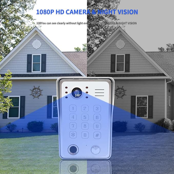 Wired Video Door Phone Kit Apartment Intercom System,10 Inch Touch Screen Monitor(Silver)with 1080P HD Doorbell Camera,Supporting Motion Detecting 5 in 1 Unlcking (2 Doorbell + 3 Monitor)