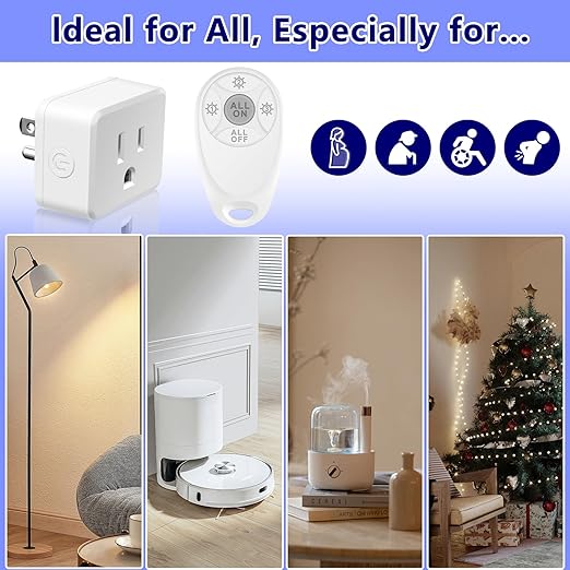 Greencycle Remote Control Outlet,Wireless Light Switch and Outlet Plug,Remote Outlets Switch,No Wiring Needed,500ft Range Coverage,15A/1500W for Lamps,Fans,TV,FCC Certified, White