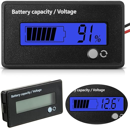 Frienda Dc 12v 24v 36v 48v 72v Battery Meter with Alarm Battery Capacity Indicator Monitor Voltage Meter and Lithium Ion Indicator(Blue Light)